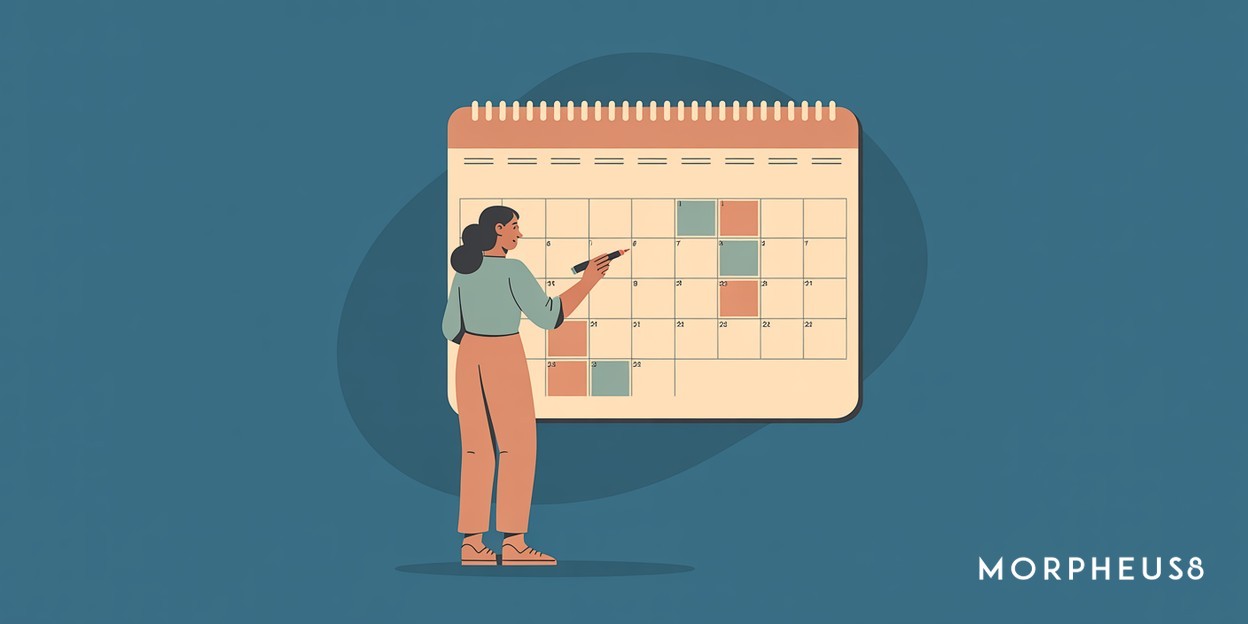 Woman in her forties marking dates on a wall calendar